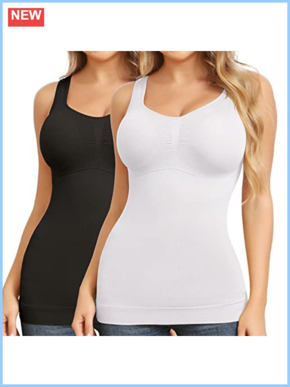 Shapewear Cami with Built-In Bra Tummy Control Tank Top Nylon Spandex